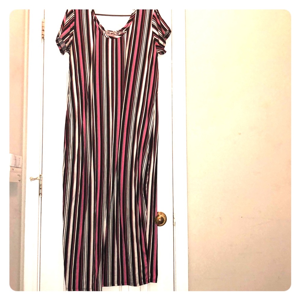 Pink multi stripe long maxi dress